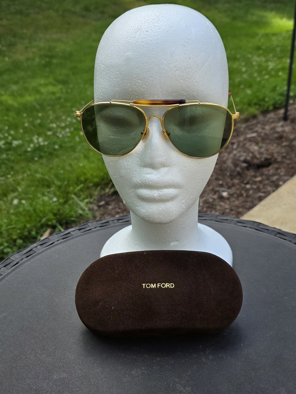 Tom Ford Gold Frame Aviator Sunglasses with Tortoiseshell Brow